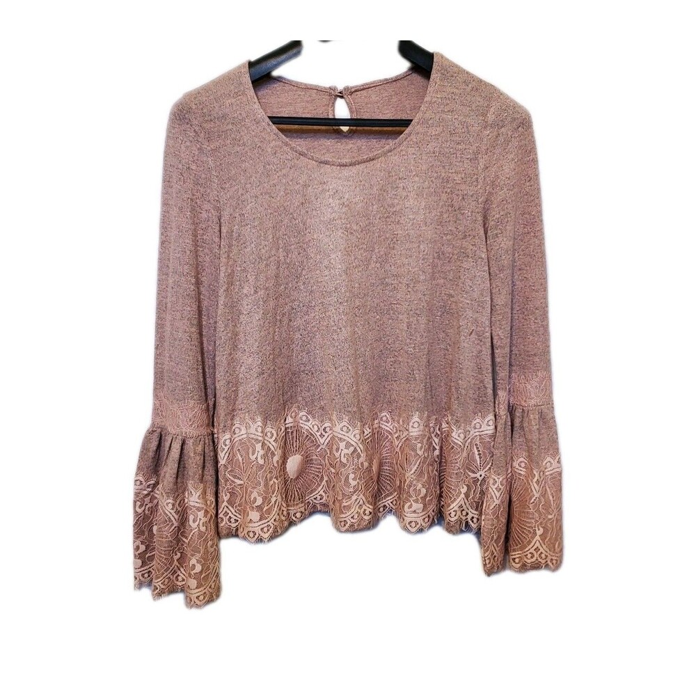 Pink Bohemian Long Sleeve Top Lace Trim Sleeves Fringe Festival Boho Large?